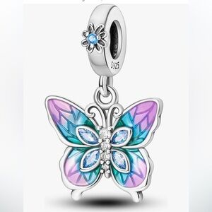 Butterfly charm purple and blue sterling silver 925 fits all Pandora bracelets